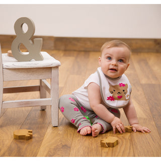Pink and Gray Kitty Baby Bib