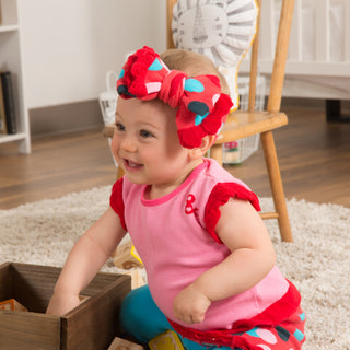 Coral and Blue Polka Dot Ruffled Knitted Headband