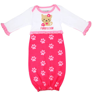 Pawprint Kitty 0-3 Months Gown with Mitten Cuffs