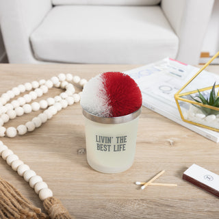 Best Life Red & White - 5.5 oz - 100% Soy Wax Candle with Pom Pom Lid Scent: Tranquility