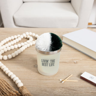 Best Life Green & White - 5.5 oz - 100% Soy Wax Candle with Pom Pom Lid Scent: Tranquility