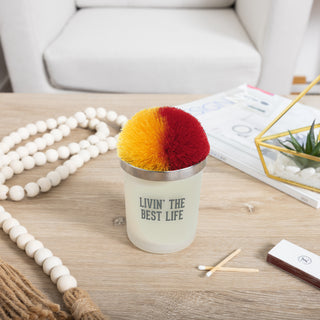Best Life Red & Yellow - 5.5 oz - 100% Soy Wax Candle with Pom Pom Lid Scent: Tranquility