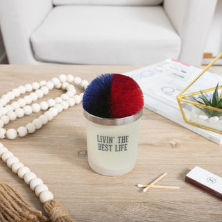 Best Life Red & Blue - 5.5 oz - 100% Soy Wax Candle with Pom Pom Lid Scent: Tranquility