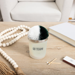 Go Team! Green & White - 5.5 oz - 100% Soy Wax Candle with Pom Pom Lid Scent: Tranquility