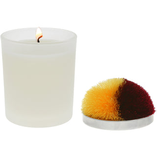 Blank Maroon & Yellow - 5.5 oz - 100% Soy Wax Candle with Pom Pom Lid Scent: Tranquility