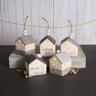 Love 4.25" LED Lit Hanging Porcelain House