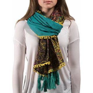 Peacock Cotton Scarf 20" x 71" Multicolor Floral Scarf