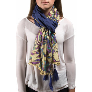 Peacock Cotton Scarf 20" x 71" Multicolor Floral Scarf