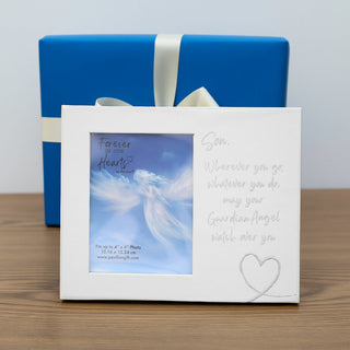 Son Guardian Angel Visor Memorial Photo Frame (Holds 4" x 6" Photo)